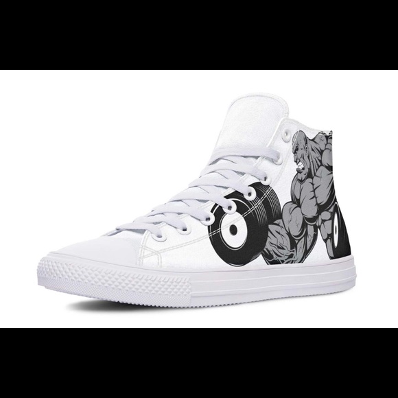 Lifting Shoes; White with Barbell Design - Picture 2 of 5